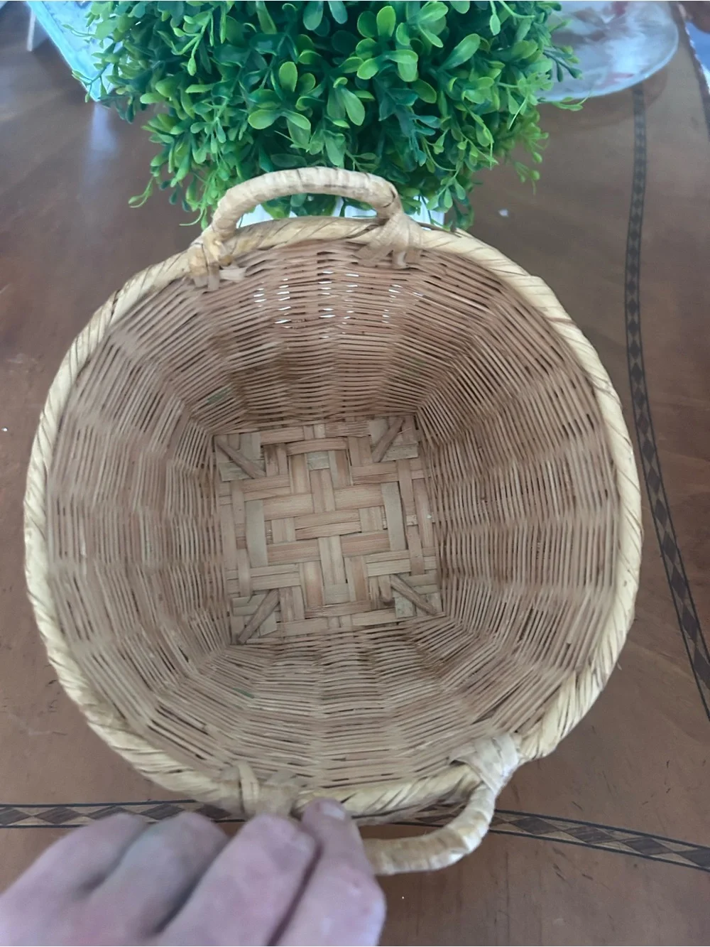 Antique Basket Woven With Handles Made People Republic Of China